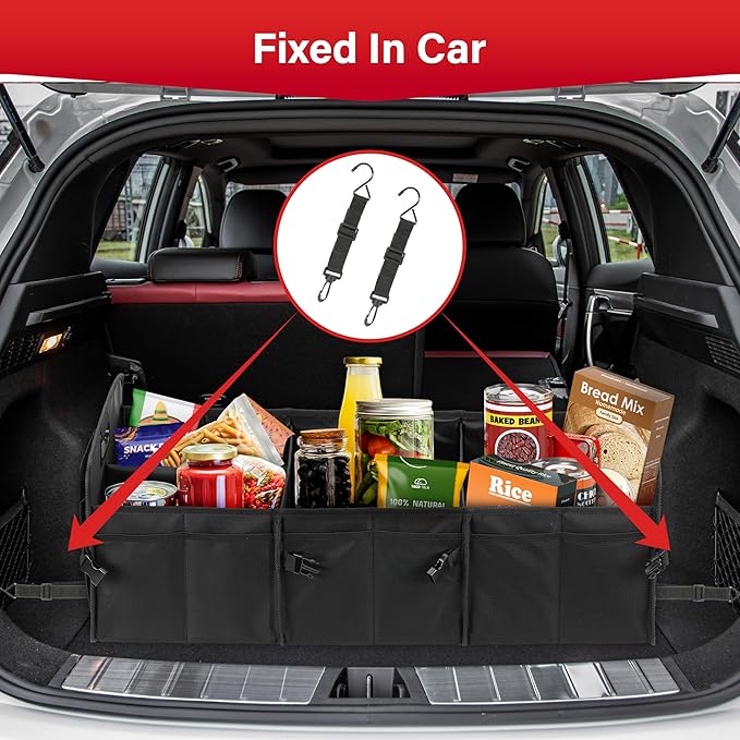 Simple Deluxe Car Trunk Organizer, Multi Compartments Collapsible Trunk Storage, Anti-slip, Waterproof 600D Oxford Polyester, with Adjustable Straps for SUV, Truck, Large Size, Black, 2 Pack
