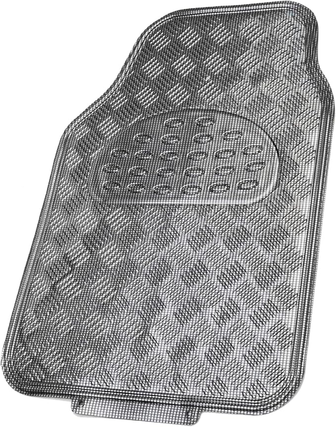 BDK Metallic Chrome Car Floor Mats All-Weather Universal Fit Automotive Floor Mats for Cars SUVs, Floor Mats for Trucks, Car Mats Full Set Front & Rear, Non-Slip Backing - Charcoal
