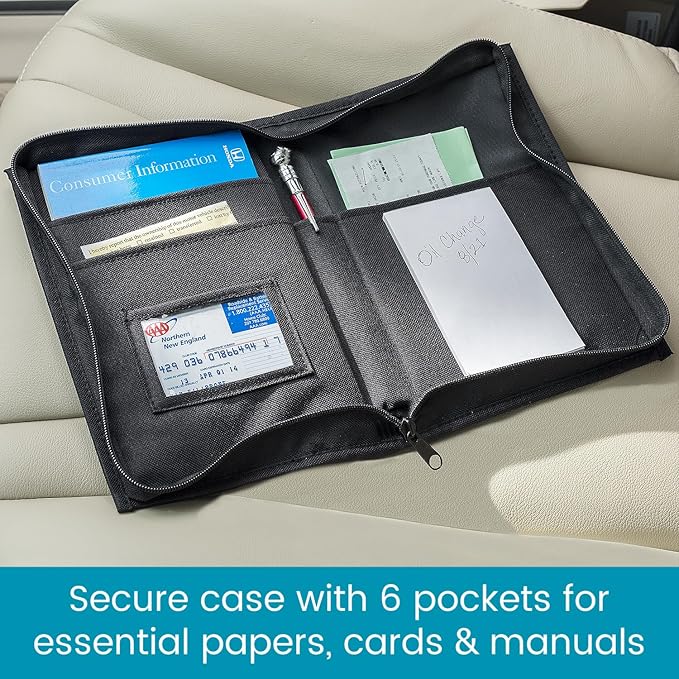 High Road Glove Compartment Organizer - Owners Manual Case and Glove Box Document Holder for Registration and Insurance Cards and Paperwork - Secure Zippered Case with Pen Holder and Note Pad, 6-pack