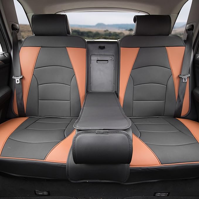 FH Group Car Seat Cover for Back Seat Faux Leather - Universal Fit, Rear Seat Covers for Cars with Rear Split Bench, Car Seat Cushions, Car Interior Accessories for SUV, Sedan, Van Brown Black