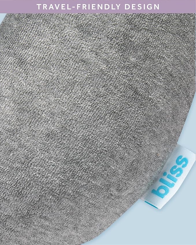 Bliss Neck Pillow - Lightweight U-Shaped Memory Foam Travel Neck Pillow with Snap Closure for Airplanes, Traveling, Offices, Cars, Grey Terry