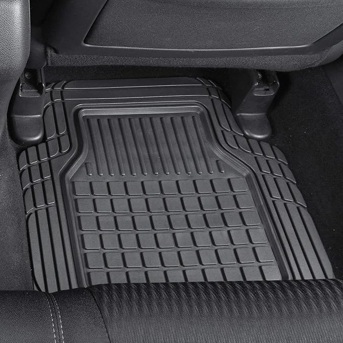 Motor Trend 4-Piece FlexTough Rubber Floor Mats for Cars Trucks SUVs Vans, Trim-to-Fit Heavy Duty Weatherproof Waterproof Square Grid Deep Dish Ridges Protection Front Rear Non-Slip All Weather