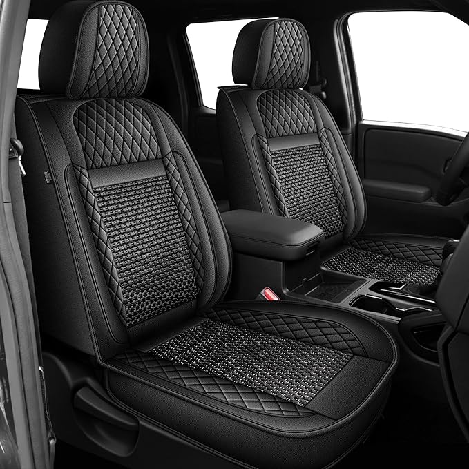 Ahsrnl Seat Covers Fit for Mitsubishi Outlander 2007-2025 2026 Cooling Ice Silk Faux Leather Seat Covers Breathable Seat Cushion Protector（2PCS Front Pair/Black