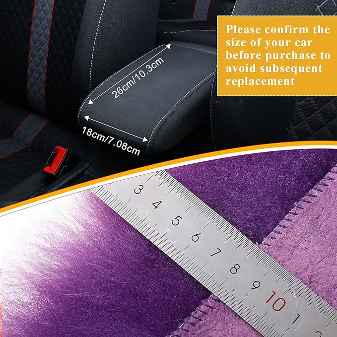 Frienda Furry Armrest Cover Auto Center Console Cover Car Soft Console Pad, Real Sheepskin Wool Soft Fluffy Auto Center Armrest Pad for Most Car Decoration Protector(Purple)