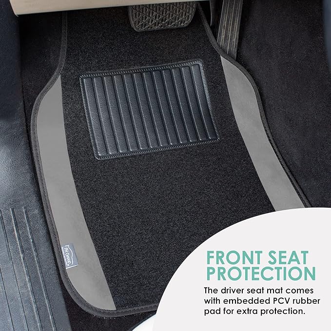 FH Group Automotive Floor Mats – Universal Fit Premium Carpet Car Mats with Driver Heel Pad, Full Set for Cars, SUVs & Trucks - Gray