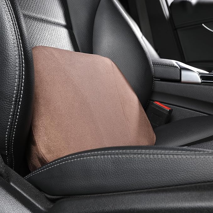 POKSRI Lumbar Support Pillow,Back Pain Relief Cushion,fits tightly around the waist,Memory Foam,Skin-friendly Suede Fabric,fit Car Drive,Office chair,Rest seat,Improve Posture,Portable,15.5''Lx 8.7''H