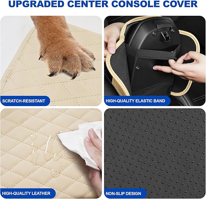 NUWQICD Center Console Cover Fit for Nissan Altima 1993-2025 Leather Armrest Covers with 2 Storage Bags Car Armrest Storage Box Car(Beige)