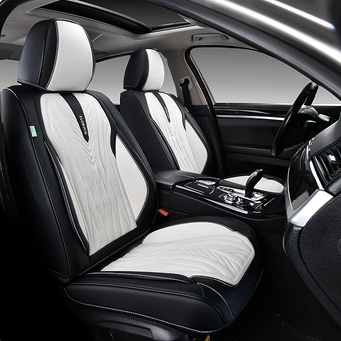 FLORICH Car Seat Covers Full Set, Leather Seat Covers for Cars 5 Seats, Waterproof Car Seat Protector,Automotive Seat Covers & Accessories Fit for SUV Sedan Truck-Black&White