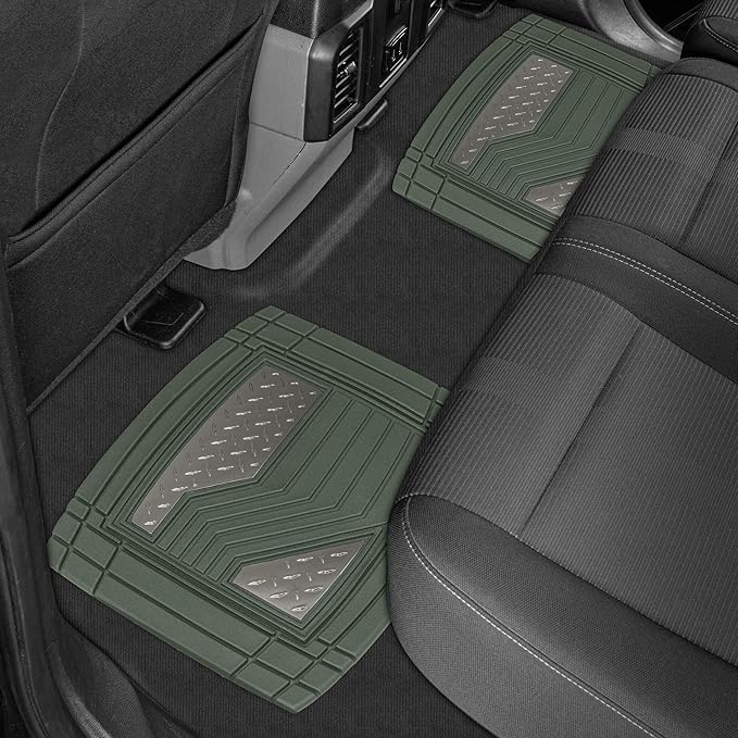 Cat® DiamondShield™ Rubber Floor Mats for Cars Trucks SUV, All Weather Protection, Front and Rear Car Mats with Heel Pad & Anti-Slip Backing, Universal Trim-to-Fit Rubber Floor Mats for Car, Green