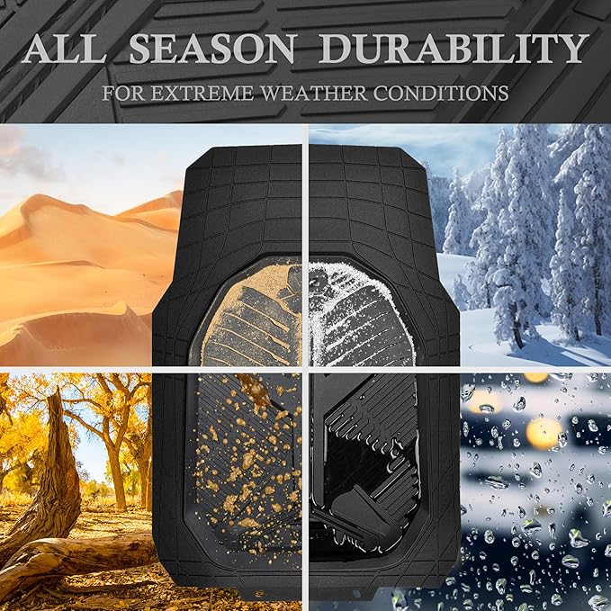 CAR PASS Heavy Duty Rubber Car Mats, Deep-Dish 2-Piece Car Floor Mats Front Only, All Weather Protection Universal Trim-to-Fit for SUVs Trucks Sedans, Waterproof Anti-Slip, Black