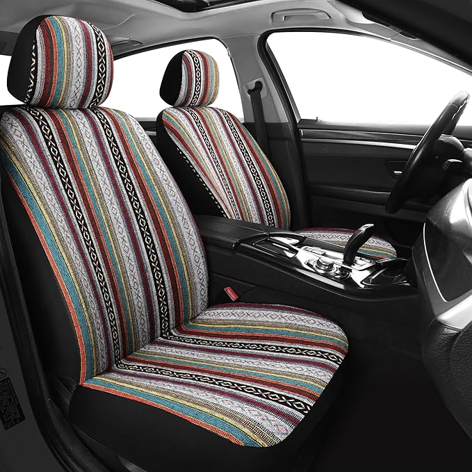 HAIYAOTIMES Baja Saddle Blanket Car Seat Covers Full Set with Seat Belt Pads, Washable Breathable Seat Covers for Cars, Universal Fit Interior Covers for Most Sedan Truck SUV, Airbag Compatible, Red