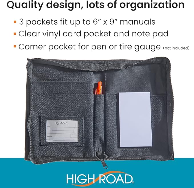 High Road Car Glove Box Organizer, Registration and Insurance Document Holder and Car Manual Holder with Flexible Secure Zippered Case and Note Pad