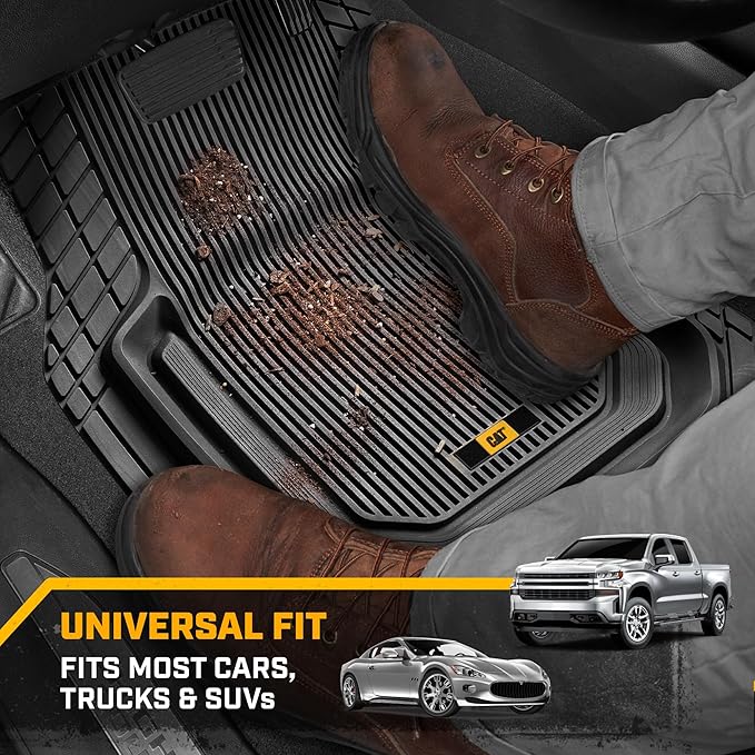 Cat® ToughLiner™ Car Floor Mats - Heavy Duty Trim to Fit Mat for Trucks - Car Mats & SUV Floor Liners for Car - All-Weather Truck Accessories & Odorless Rubber Automotive Mats - Gray