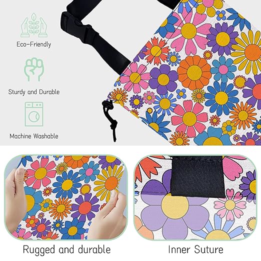 NHNXHWIA Groovy Flower Car Trash Bag,Retro Daisy Hanging Drawstring Car Garbage Bag,Waterproof Canvas Car Back Seat Organizer with Adjustable Buckle,for Vehicles,SUVs,Camping,Road Trips