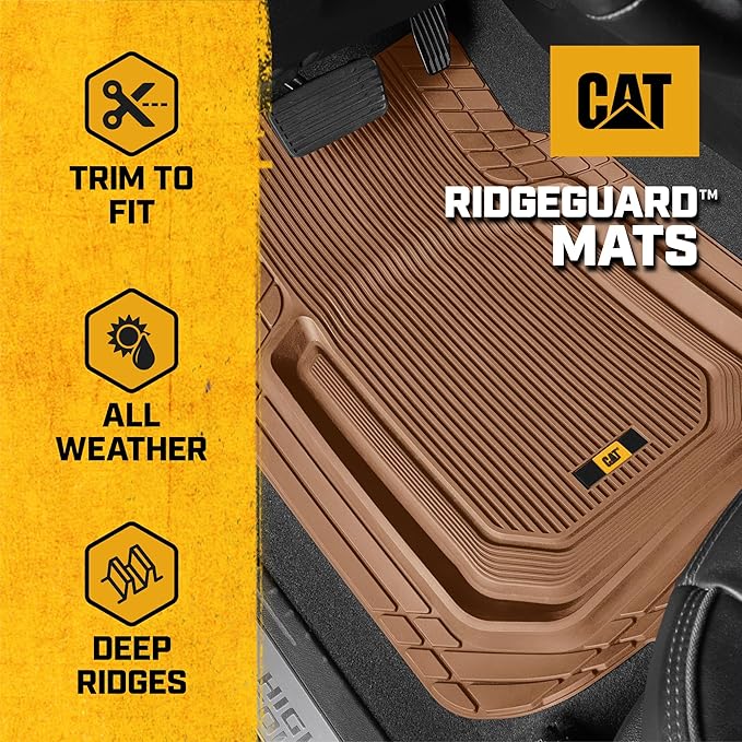 Cat® ToughLiner™ Car Floor Mats - Heavy Duty Trim to Fit Mat for Trucks - Car Mats & SUV Floor Liners for Car - All-Weather Truck Accessories & Odorless Rubber Automotive Mats - Beige