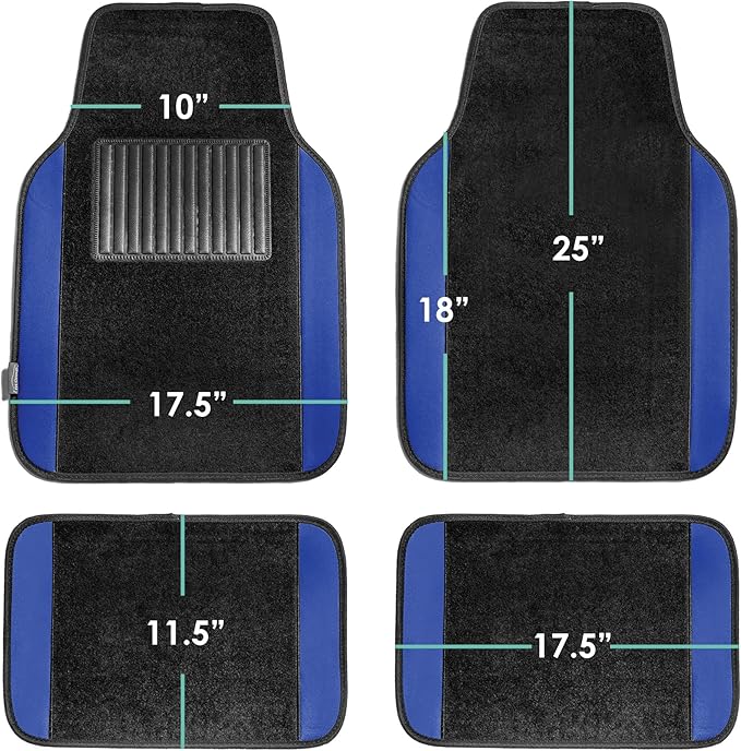 FH Group Automotive Floor Mats – Universal Fit Premium Carpet Car Mats with Driver Heel Pad, Full Set for Cars, SUVs & Trucks - Blue