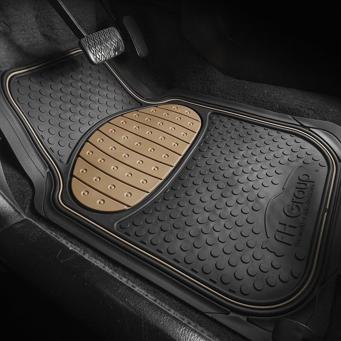 FH Group Heavy-Duty Car Mats - Universal Fit, Trimmable Rubber Floor Mats, Sedans, SUVs, Trucks - Beige