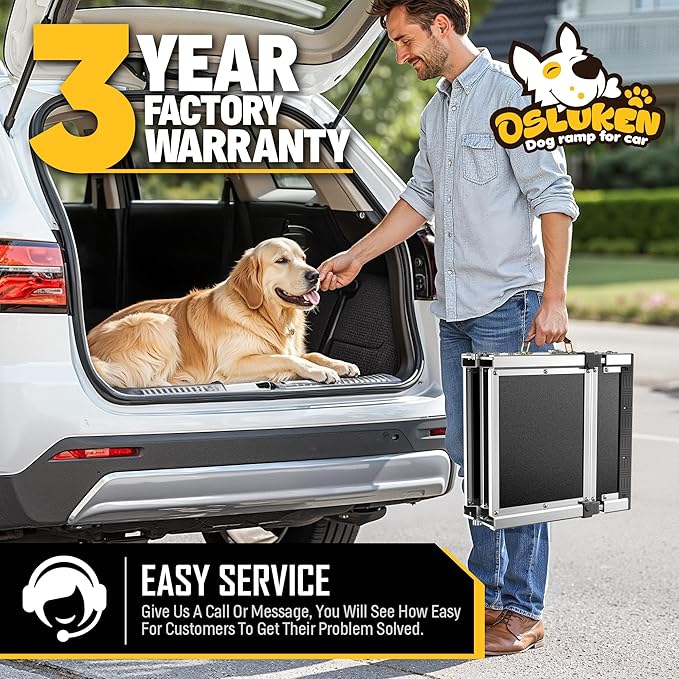 Dog Ramp for Car (200 lbs), Extra L71” W17” Folding Pet Ramp for Large Dogs 90° Adjustable Head, Outdoor Anti-Slip Foldable Dog Car Ramps for SUV Truck Side Door (5 Folded)