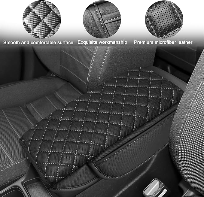 SENSHINE 1.2in Thickness Center Console Cover for Honda CRV Accessories 2023 2024 2025 2026 Middle Console Cover Leather Armrest Box Lid Protector Cushion Pad with Pockets Interior (Gray Stitch)