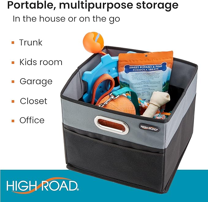 High Road CargoCube Car Storage Bin - Leakproof Car Trunk Storage Organizer with Metal Handles and Front Mesh Pocket, 12x12 Inches - 2 pack