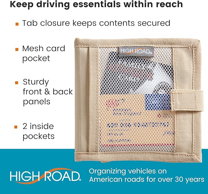 High Road Car Registration and Insurance Card Holder for Sun Visor, Glove Box or Console with 2 Clear Hidden Car Document Pockets