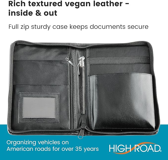 High Road Car Owners Manual Case and Glove Compartment Document Holder - Pebbled Faux Leather Glove Box Organizer for Car, SUV, Truck