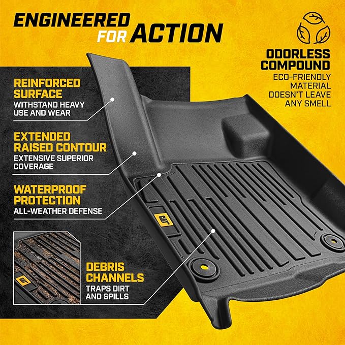 CAT® JustFit™ 3D All Weather Floor Mats for Ford Bronco Sport ONLY 2021-2026, Custom Fit Heavy-Duty Rubber Car Mats Full Set for 4 Door Models, (Not for Rubberized Floors)