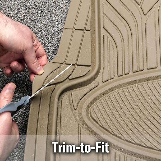 Armor All 4-Piece Trim-to-Fit Floor Mats, Full Coverage Mats for Cars, Trucks, SUVs — Tan