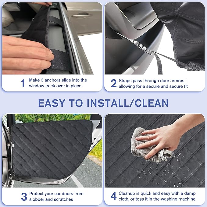 ALLANSING Dog Car Door Protector – Anti-Scratch/Stain-Resistant, Window-Roll-Compatible, No Tint Damage, 2-Pack, Secure Fit for Car/SUV/Truck