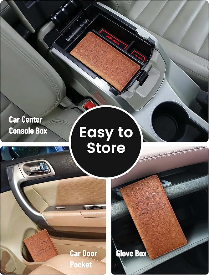 Yarnic Car Registration and Insurance Holder, Car Document Holder with Magnetic Closure, Car Organizer Vehicle Glove Box Compartment Organizer, Car Wallet Case for Men Women(Tan)