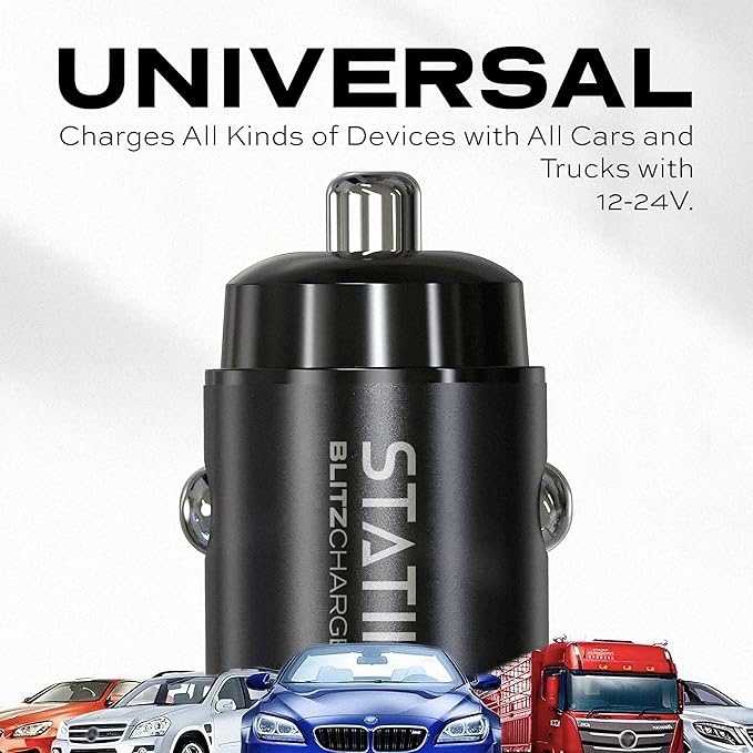 STATIK Dual Car Phone Charger for Cigarette Lighter Plug in, 12v - 24 V Fast Charging, Car Power Adapter for Type USB C and USB A Port, USBC Fast Charge for Cell Phone Automobile