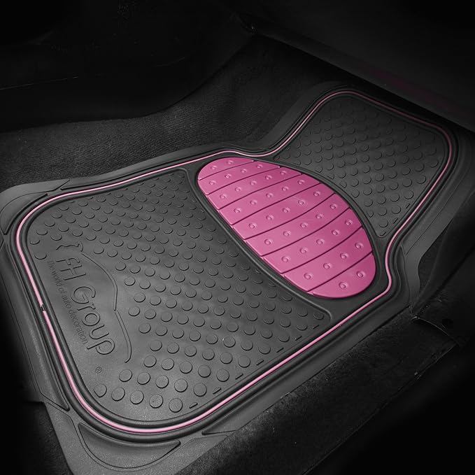 Automotive Floor Mats Pink Climaproof for All Weather Protection Universal Fit Heavy Duty Rubber fits Most Cars, SUVs, and Trucks (Full Set Trim to Fit) FH Group F11500PINK
