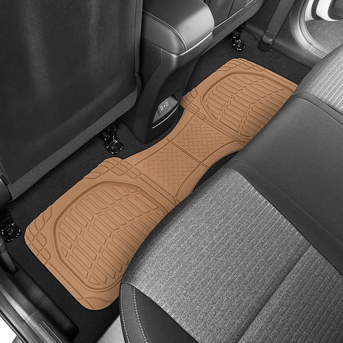 BDK Beige Heavy Duty Front & Rear Rubber Floor Mats Universal Liners for Car SUV Van & Truck, All Weather Protection with Anti-Slip Nibs, Fit Contours of Most Vehicles