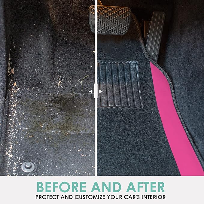 FH Group Automotive Floor Mats – Universal Fit Premium Carpet Car Mats with Driver Heel Pad, Full Set for Cars, SUVs & Trucks - Pink