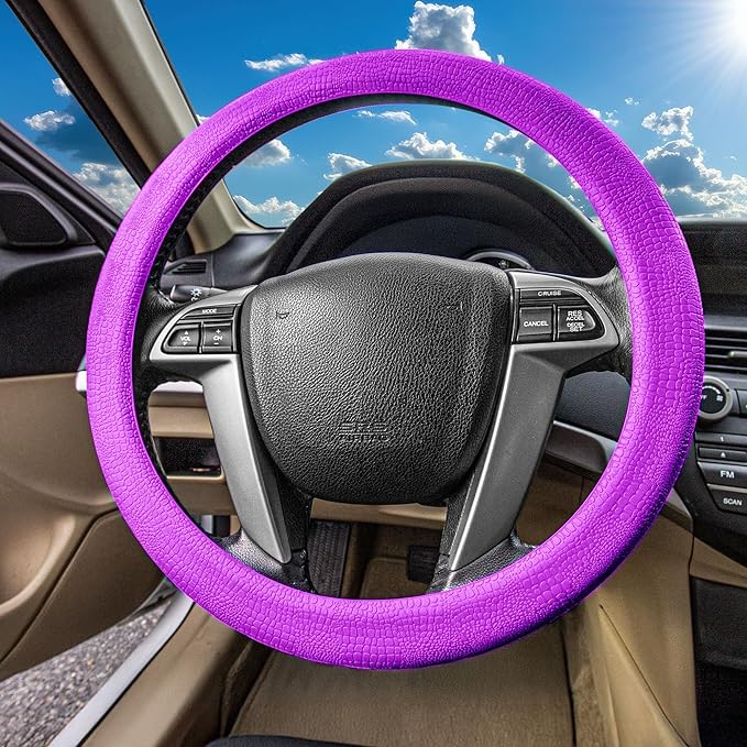 FH Group Universal Fit Silicone Snake Pattern with Massaging Grip Violet Steering Wheel Cover fits Most Cars, SUVs, Trucks, and Vans Violet