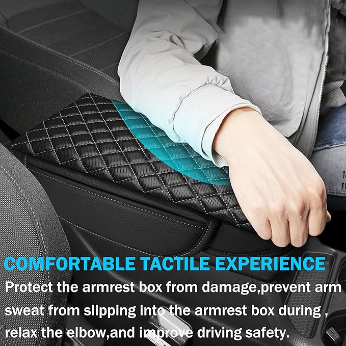 SENSHINE 1.2in Thickness Center Console Cover for Honda CRV Accessories 2023 2024 2025 2026 Middle Console Cover Leather Armrest Box Lid Protector Cushion Pad with Pockets Interior (Gray Stitch)