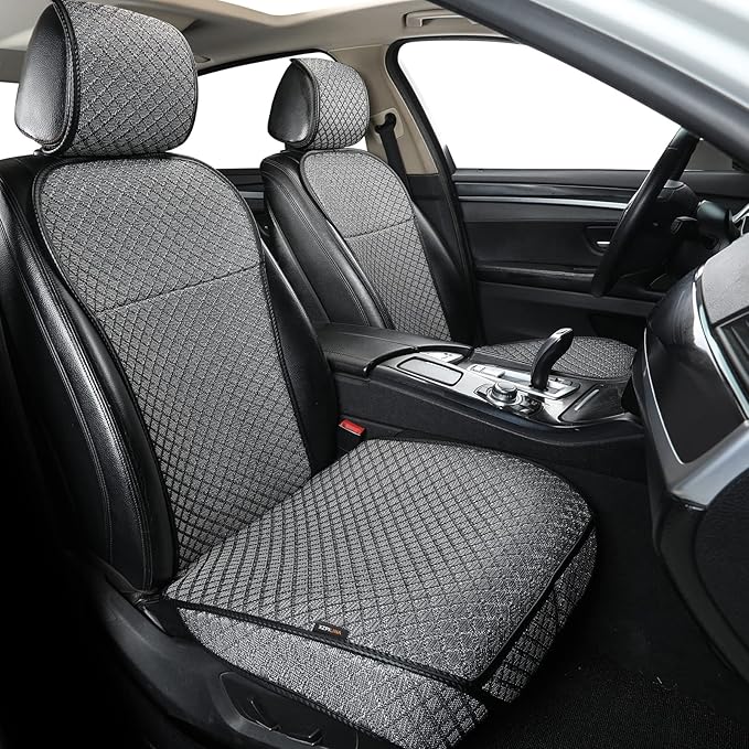 XZPILINA Breathable Car Seat Cover,Luxury Front Seat Cover,Durable and Non Slip,Polyester Silk Material, Universal Car Seat Cushion,Suitable for All Seasons,Airbag Compatible (Gray-2PCS)