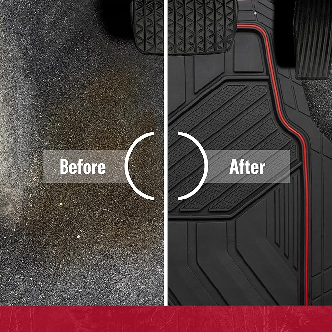 Dickies 3-Piece DuraSport Floor Mats, Heavy-Duty Mats for Cars, Trucks, SUVs — Black/Red