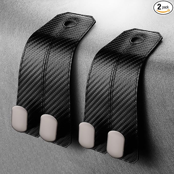 GYUY【2 Pack Car Seat Headrest Hooks, Heavy Duty Back of Seat Organizer with Carbon Fiber Design - Universal Car Accessories for Hanging Grocery Bags, Handbags, Purses, Shopping Bags