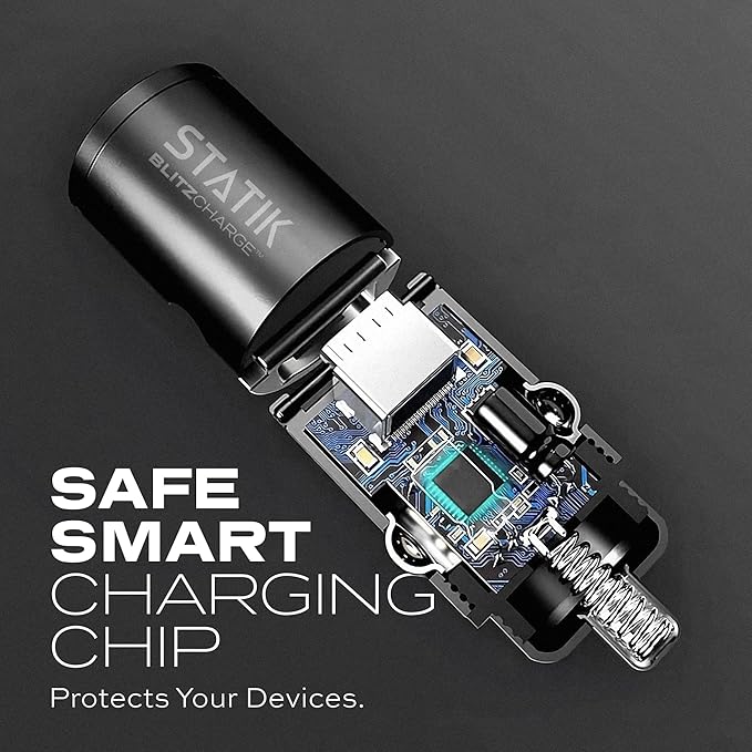 STATIK Dual Car Phone Charger for Cigarette Lighter Plug in, 12v - 24 V Fast Charging, Car Power Adapter for Type USB C and USB A Port, USBC Fast Charge for Cell Phone Automobile