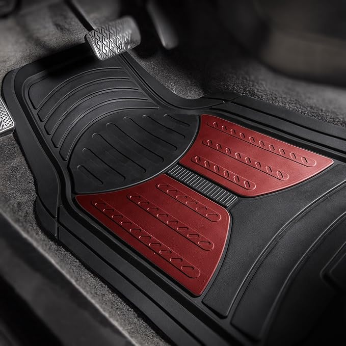 FH Group Automotive Floor Mats - Heavy-Duty Monster Eye Rubber Floor Mats for Cars, Universal Fit Full Set, Climaproof Floor Mats, Trimmable Floor Mats for Most Sedan, SUV, Truck Floor Mats Burgundy