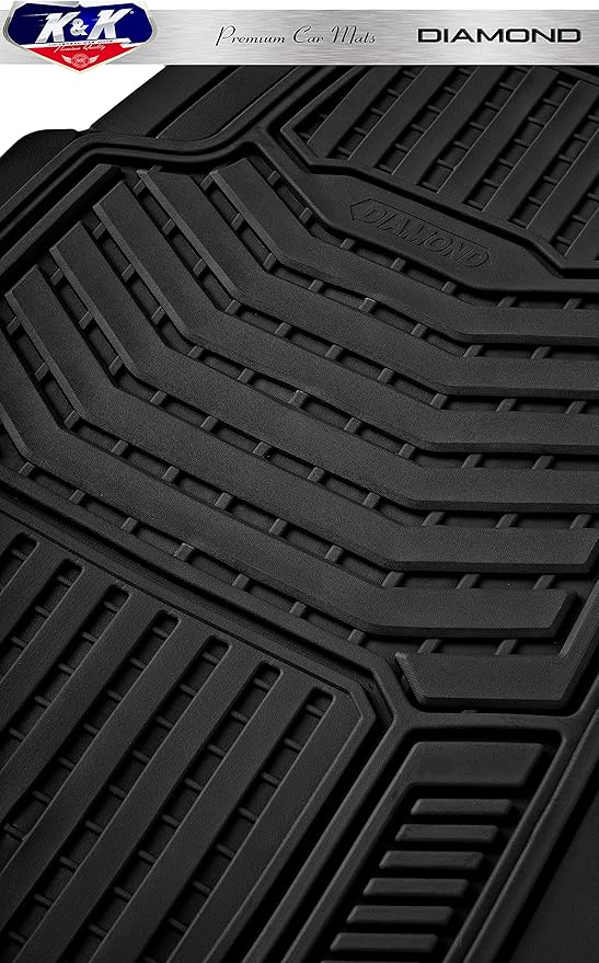K&K Auto Accessories 3D Car Floor Mat Thick 8 Lb Heavy Duty Durable Universal Diamond Black Deep Dish for Cars SUVs Minivan Truck