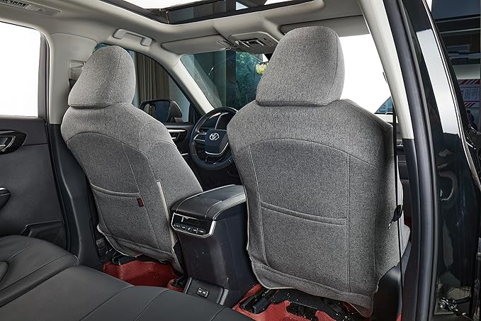 coverdream Grand Highlander Seat Covers Full Set for 2024 2025 2026 Toyota Grand Highlander SUV Seat Cushion,2nd Row w/Captain Seats,Fully Covered,UV Resistant Polyester Car Seat Protector(Grey)