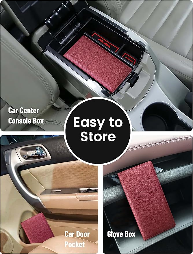 Yarnic Car Registration and Insurance Holder, Pu Leather Car Document Holder Registration and Insurance Card Holder Vehicle Glove Box Car Organizer with Magnetic Closure for Women Men (Wine Red)