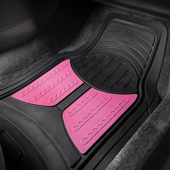 FH Group Monster Eye Full Set Rubber Floor Mats w. Trimmable Vinyl Trunk Liner/Cargo Mat Black- Fit Most Car, Truck, SUV, or Van (Pink/Black) F11313- F16403