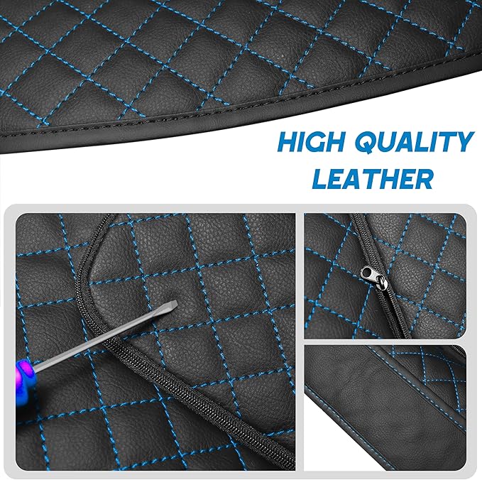 SENSHINE Center Console Armrest Cover for Toyota Tundra 2022-2026/Sequoia 2023-2026 Armrest Seat Stroage Box Cushion Lid Protector Pad with Zipper Leather Interior Accessories, Blue Stitches