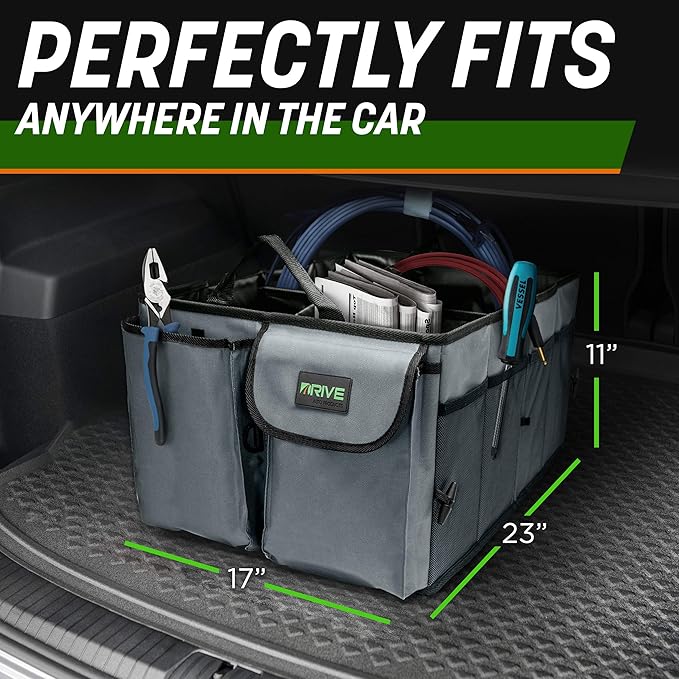 DRIVE - Car Trunk Organizer - Collapsible, Multi-Compartment Automotive SUV Car Organizer for Storage w/Adjustable Straps - Truck & Car Accessories for Women and Men - Black | Collapsible, Multi-Compartment, Car Organizer, Storage, Adjustable Straps, T...