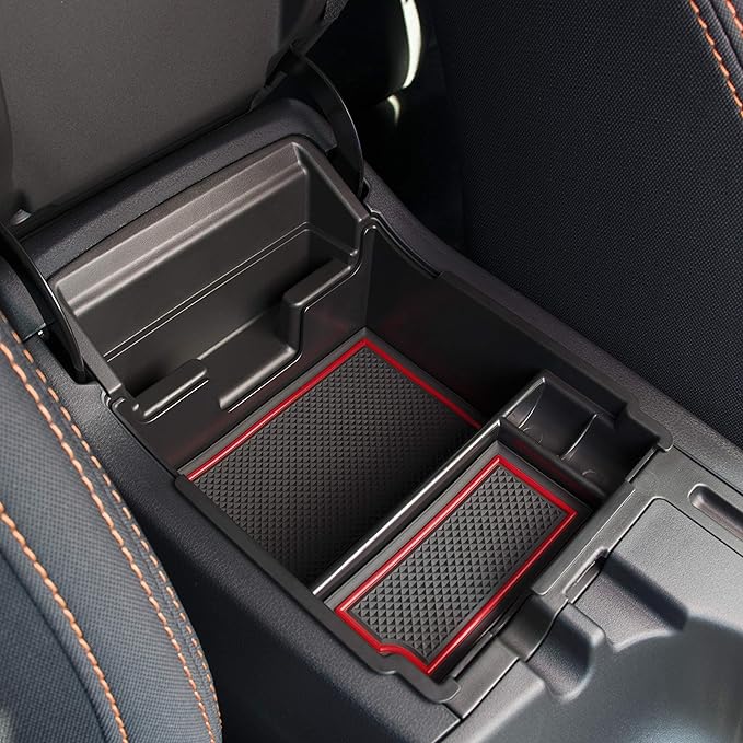 CupHolderHero Compatible with Subaru Crosstrek 2018-2022 and Subaru Impreza 2017-2022 Premium Custom Interior Non-Slip Anti Dust Center Console Organizer Tray with Liner Mats, 3-pc Set (Red Trim)
