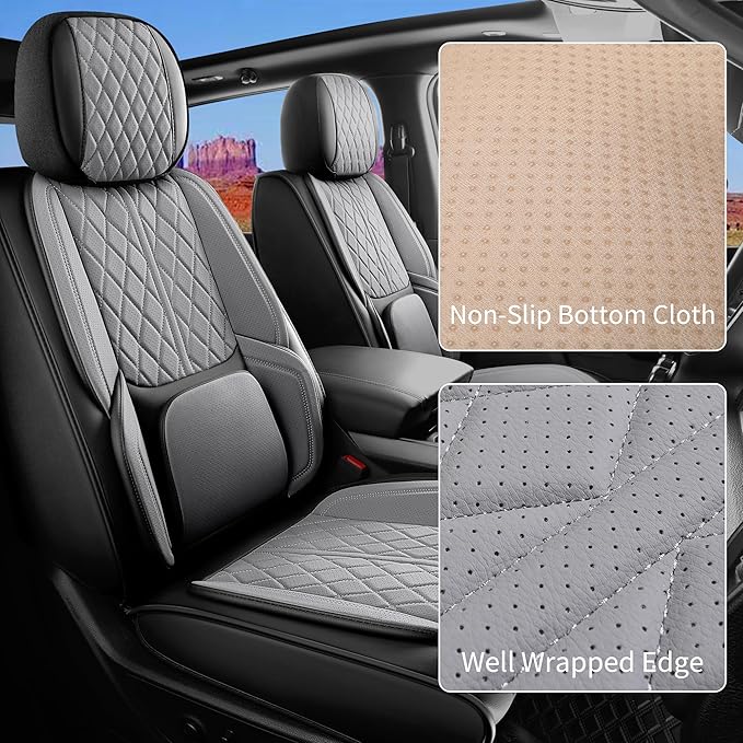 Automotive Seat Covers Universal Fit for Cars, SUV, Sedans, with Anti-Slip Breathable Faux Leather (Black & Grey, Front Seat)