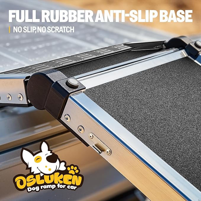 Dog Ramp for Car (200 lbs), Extra L71” W17” Folding Pet Ramp for Large Dogs 90° Adjustable Head, Outdoor Anti-Slip Foldable Dog Car Ramps for SUV Truck Side Door (5 Folded)
